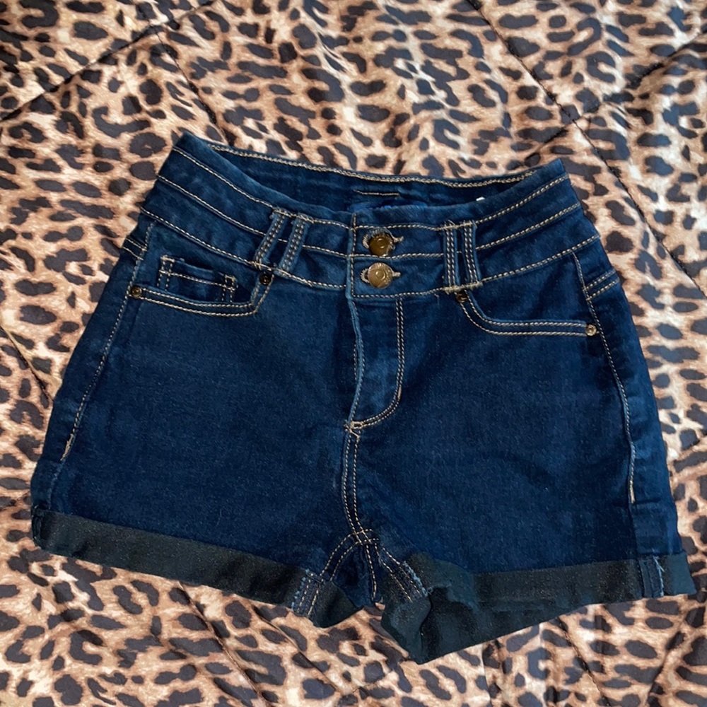 Blue spice high waisted jean shorts